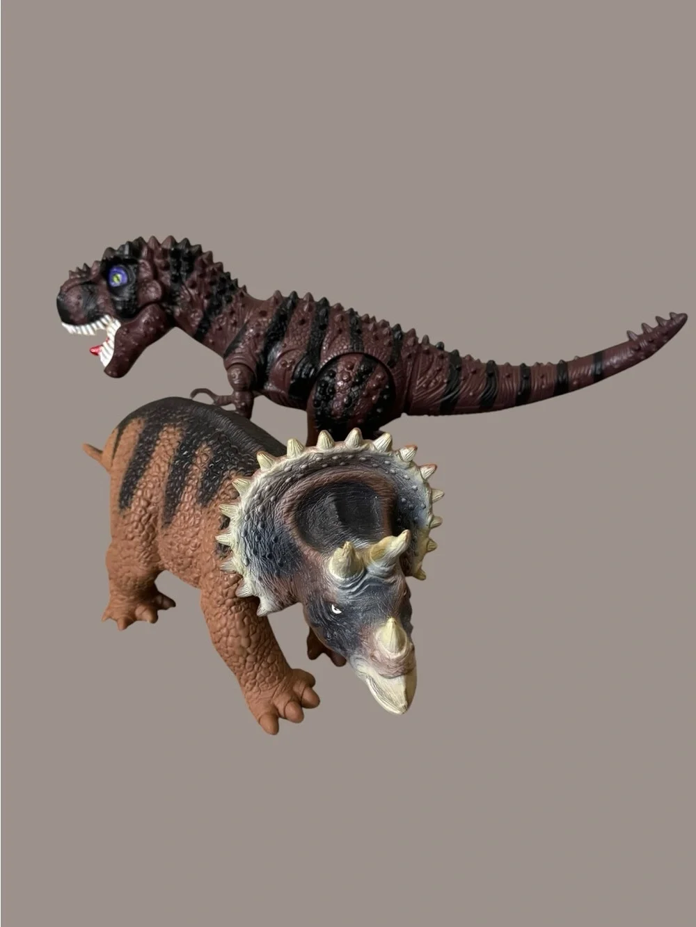 Brown Tyrannosaurus and Triceratops Dinosaur Toy Set for Kids